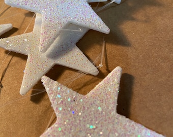 Star Glitter Ornaments, White Star ornaments, white glitter stars