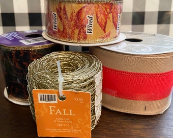 Fall ribbon, floral ribbon, wreath-making, autumn wired ribbon, Halloween,