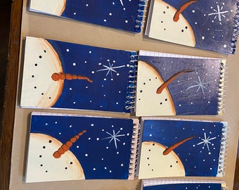 Spiral notepads, Handpainted, Snowmen, Gift Set with Pencil