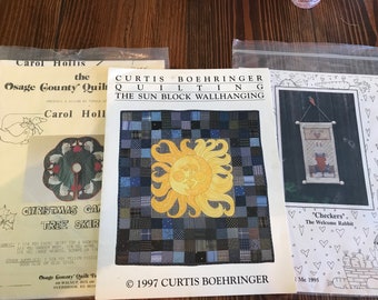 Patterns, Christmas Tree Skirt, Sunblock Wall Hanging, Checkers the Welcome Rabbit, set of three patterns, quilting, cross stitch