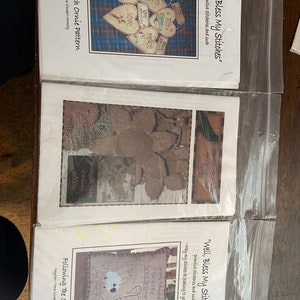 Group of three primitive patterns, stitchery patterns, new uncut patterns