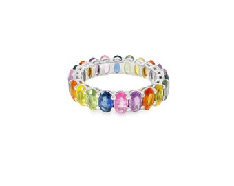 7.03CT Multi Sapphire Gemstone Ring 18K White Gold
