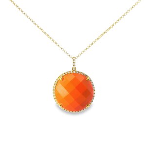 0,15 kt diamant met koraalsteen, 14 kt geelgoud