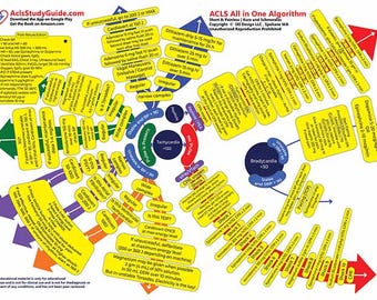 Alles-in-één stroomschema ACLS-algoritme Studiegids ACLS Review Afdrukbare cursus ACLS Asystolie Bradycardie Tachycardie