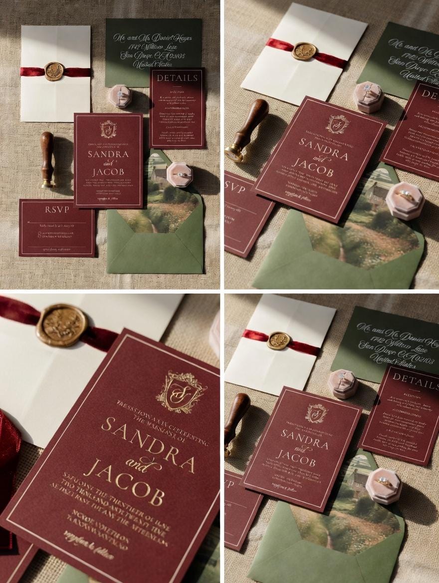 Burgundy and Chartreuse Elegant Wedding Invitation Set | Physical ...