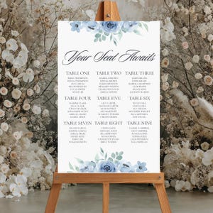 Elegant Blue Floral Wedding Seating Chart, Seating Sign for Weddings, Foam Board Decor, Watercolor Blue Decoration, Canvas, Poster