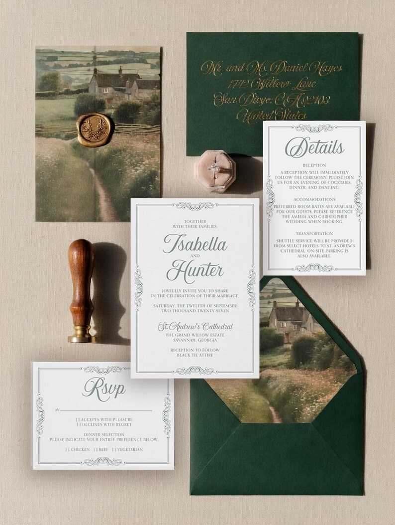 Elegant Invitation Set | Bridgeton Wedding Invites | Elegant Brown ...