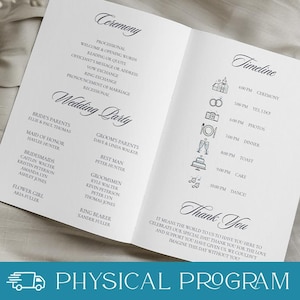 Wedding Program Booklet Program for Wedding Day - Physical Product, Customizable Infographic Wedding book, timeline, bride and groom