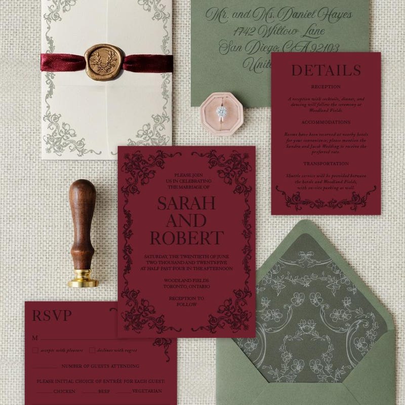 Burgundy and Chartreuse Wedding Invitation - Etsy