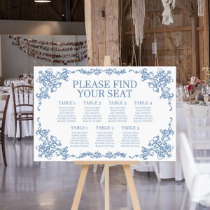 Something Blue Wedding Seating Chart, Seating Sign for Weddings, Foam Board Decor, Watercolor Blue Decoration, Event Signage, Poster, Canvas