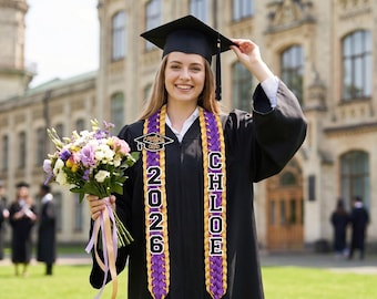 Guirnalda de graduación personalizada 2026, guirnalda con nombre personalizado, promoción de 2026, regalo de graduación, guirnalda de graduación de satén hecha a mano, regalo para la noche de graduación
