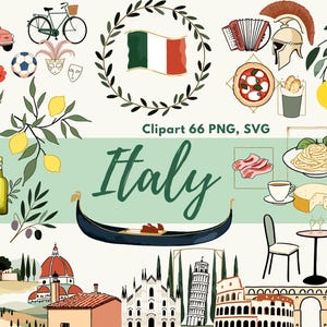 Italian Clipart Bundle SVG, PNG: Food, Lemons, Olives (Digital Download)