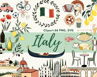 Paquete de imágenes prediseñadas italianas SVG y PNG: Comida, limones y aceitunas (descarga digital)