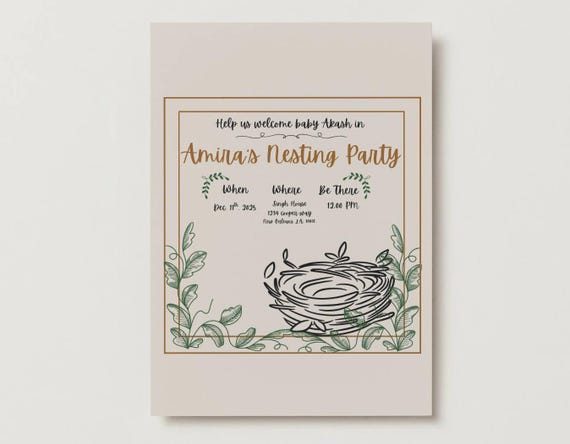 Rustic Boho Nesting Baby Shower Invitation Template | Neutral Baby Shower PDF Invite | Editable Instant Download | Gender Neutral