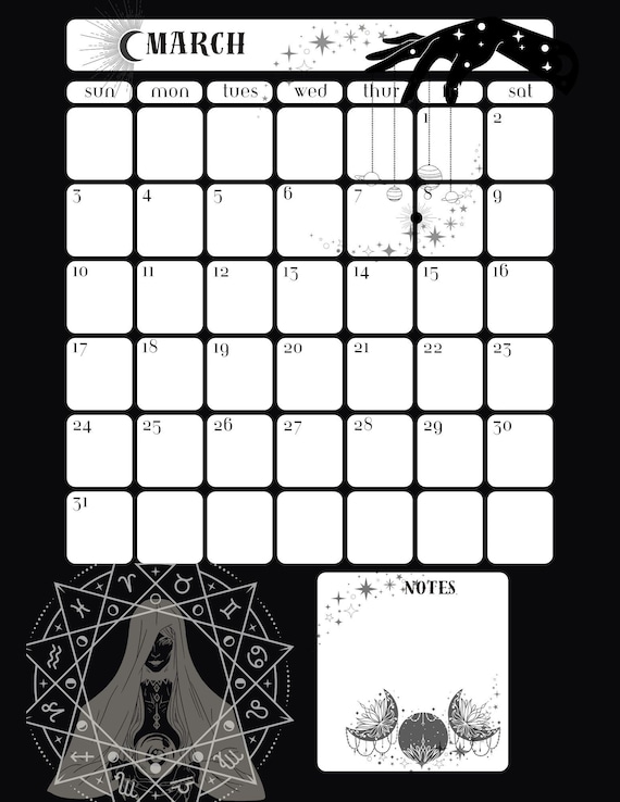Calendar 2024  Editable Digital Template Gothic Vintage Floral Calendar