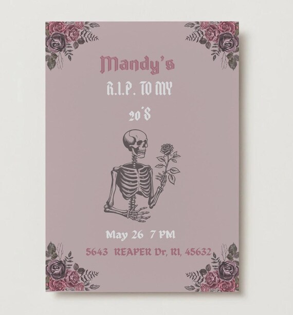 Invitation Digital Editable PDF Template Dark Aesthetic  Goth aesthetic Vintage 30 Birthday Printable Invite