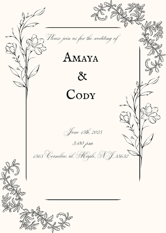 Wedding Invitation Victorian Elegant Goth Digital  Template Editable PDF Printable Wedding Invite