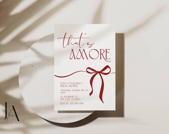 That's Amore Bridal Shower Invitation Red Bow Ribbon Editable Printable
