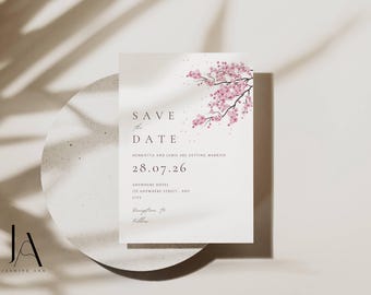 Cherry Blossom Save the Date Invitation Editable Template Instant Download