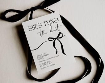 She's Tying the Knot Bridal Shower Invitation Template EDITABLE Black Bow Ribbon Bridal Shower Invite Bachelorette Party Invite Printable