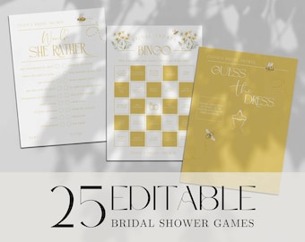 Editable Bee Bridal Shower Games Wildflower Theme Digital Download