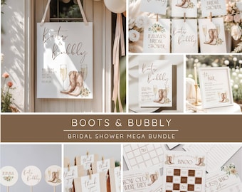 Boots and Bubbly Bridal Shower Bundle Western Cowgirl Theme Digital Download