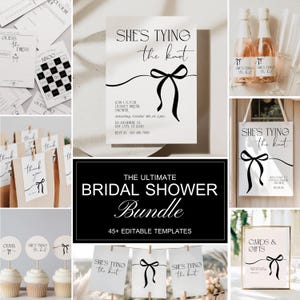 Classy Bridal Shower Bundle Bachelorette She's Tying the Knot Editable Templates Digital Download