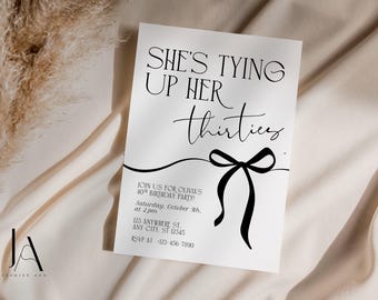 40th Birthday Invitation for Her Personalized Tying Up Her 30s Party Invite Template Canva Digital Download Birthday Bow Theme Invitation