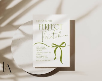 Matcha Bridal Shower Invitation Coquette Bow Template INSTANT DOWNLOAD