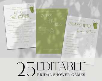 Matcha Bridal Shower Games Editable Green Tea Party Digital Download