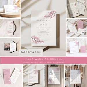 Japanese Wedding Invitation Suite, Cherry Blossom Design, Destination Weddings, Editable Templates
