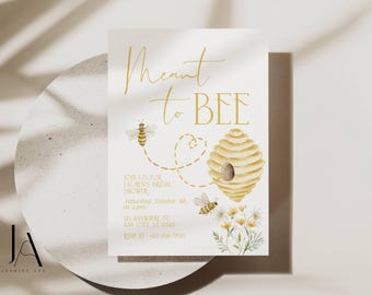 Faire-part de douche nuptiale Meant to Bee, thème nid d'abeille, téléchargement immédiat