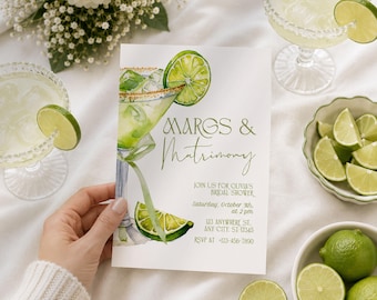 Margs and Matrimony Invite Margarita Cocktail Themed Brautparty Bearbeitbar in Canva