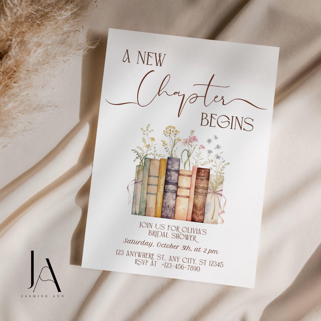 A New Chapter Bridal Shower Invite, Book Themed Bachelorette Party ...
