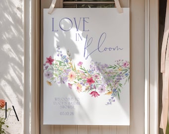 Love is in Bloom Bridal Shower Sign Wildflower Boho Floral Decor Instant Download