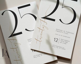 Minimalist 25th Birthday Invitation Template: Editable 5x7 Digital Download