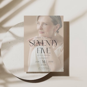 75th Birthday Invitation Template, Elegant 75th Digital Photo Invite, Digital Download