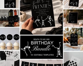 RIP Twenties Decorations Party Halloween Birthday Decor Adult Personalised 30th Birthday Gothic Skeleton Theme RIP 20s Party Supplies Bundle
