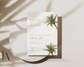Destination Save the Date Invitation Tropical Beach Wedding Palm Tree Decor Editable Template