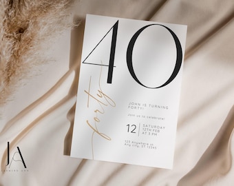 40th Birthday Invitation Template Digital Evite for Him Her Modern Black and Gold Birthday Party