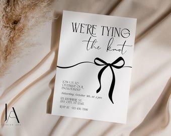 Tying the Knot Engagement Invitation: Black Bow Ribbon Editable Template 5x7" PDF