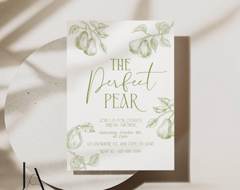 The Perfect Pear Bridal Shower Invitation Vintage Floral Editable Template Digital Download