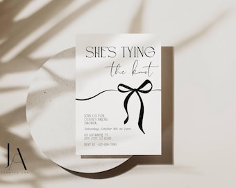She's Tying the Knot Bridal Shower Invitation Template EDITABLE Black Bow Ribbon Bridal Shower Invite Bachelorette Party Invite Printable