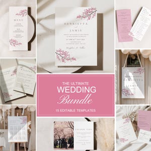 Japanese Wedding Invitation Suite Cherry Blossom Design Destination Weddings Editable Templates