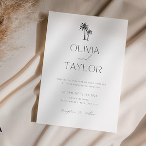 Destination Wedding Invitation with Tropical Palm Tree Design, Unique Wedding Invitations, Digital Download