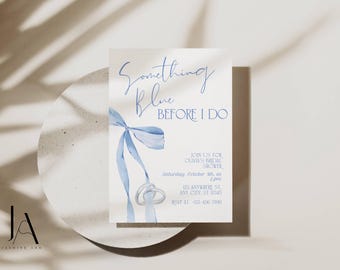 Something Blue Bridal Shower Invitation Watercolor Blue Bow Coquette Theme Digital Download