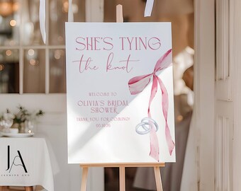 Pink Bow Engagement Welcome Sign Tying The Knot Digital Download