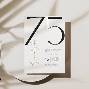 Minimalist Black and Gold 75th Birthday Invitation Template 75 th Digital Invite Seventy Fifth Birthday Invitation Printable for Him Her