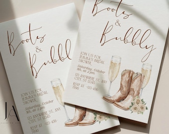 Boots and Bubbly Bridal Shower Invitation Western Cowgirl Digital Download