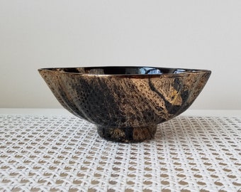 Mid Century Ceramic Art Pottery Bowl by Lane & Co. 1957 Black Copper Metallic Glaze, Van Nuys California FABULOUS